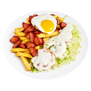 Salchipapa Especial con huevo