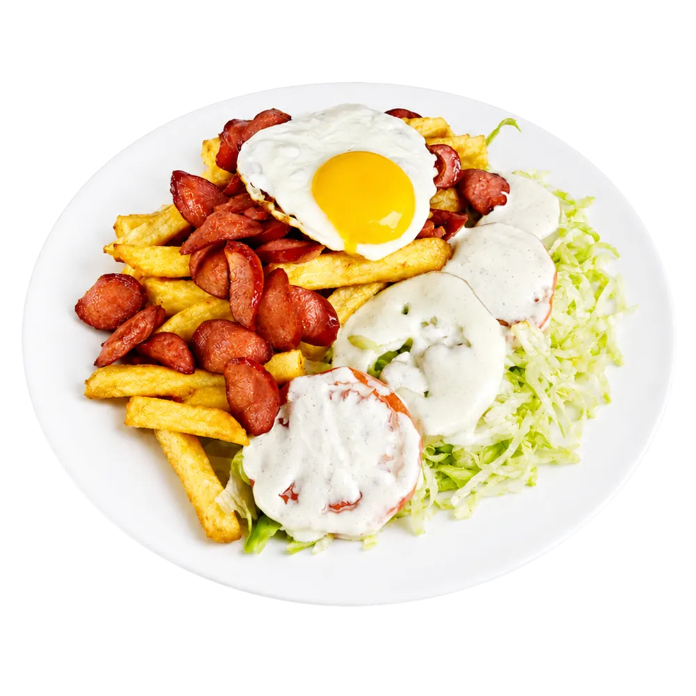 Salchipapa Especial con huevo